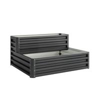 Outsunny Huerto Urbano de 2 Niveles Elevado 120x101x58 cm Gris Oscuro | Acero Galvanizado, Jardinera Exterior, Diseño de Escalera, Fondo Abierto, para Cultivos Plantas Herbaria, Terraza Jardín