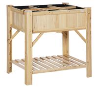Outsunny Huerto Urbano de Madera 120x60x81 cm Mesa de Cultivo con 6 Compartimentos y Estante Inferior para Jardín Natural Aosom España