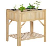 Outsunny Huerto Urbano de Madera Mesa de Cultivo con 6 Compartimentos y Estante Inferior para Plantas Flores en Jardín Terraza Exterior Carga 80 kg 78,5x58x81 cm Color Natural
