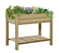 Outsunny Huerto Urbano de Madera con Estante 91x51x76 cm Mesa de Cultivo Rectangular con Orificios de Drenaje para Cultivos Plantas Jardín Terraza