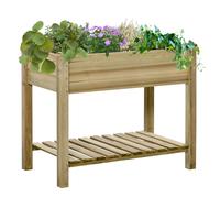 Outsunny Huerto Urbano de Madera con Estante 91x51x76 cm Mesa de Cultivo Rectangular con Orificios de Drenaje para Cultivos Plantas Aosom España