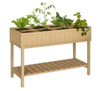 Outsunny Huerto Urbano de Madera, Mesa de Cultivo con Estante Inferior, Jardinera Elevada para Cultivo, Plantas, Flores y Verduras, 120x60x81 cm, Natural