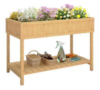 Outsunny Huerto Urbano de Madera, Mesa de Cultivo con Estante Inferior, Jardinera Elevada para Cultivo, Plantas, Flores y Verduras, 110x46x76 cm, Natural