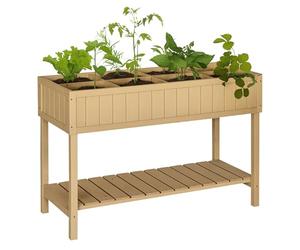 Outsunny Huerto Urbano de Madera, Mesa de Cultivo con Estante Inferior, Jardinera Elevada para Cultivo, Plantas, Flores y Verduras, 120x60x81 cm, Natural