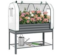 Outsunny Huerto Urbano Elevado con Cubierta 120x55x140 cm Gris Oscuro | Mesa de Cultivo, Metal Galvanizado, Estante Inferior, Forro para Cultivo, PE de 140 g/m², Plantas y Flores