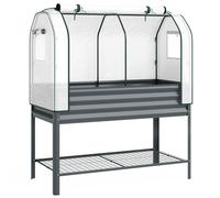 Outsunny Huerto Urbano Elevado con Cubierta de Invernadero y Estante Inferior para Cultivo Plantas 120x55x140 cm Gris Oscuro