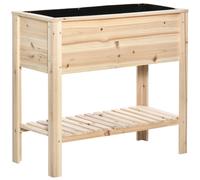 Outsunny Huerto Urbano Elevado con Estante de Madera con Tela no Tejida para Cultivos Plantas Flores Jardín 90x40x81 cm Natural Aosom España
