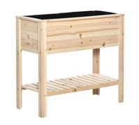 Outsunny Huerto Urbano Elevado con Estante de Madera con Tela no Tejida para Cultivos Plantas Flores Jardín 90x40x81 cm Natural Aosom España