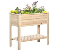 Outsunny Huerto Urbano Elevado con Estante de Madera con Tela no Tejida para Cultivos Plantas Flores Jardín 90x40x81 cm Natural Aosom España