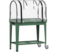 Outsunny Huerto Urbano Elevado con Ruedas Cubierta de Invernadero y Estante Inferior para Cultivo Plantas 80x40x120 cm Verde