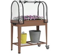 Outsunny Huerto Urbano Elevado con Ruedas Cubierta PVC 80x40x120 cm Marrón