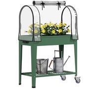 Outsunny Huerto Urbano Elevado con Ruedas, Mesa de Cultivo con Cubierta PVC de Invernadero y Estante Inferior para Cultivo, Plantas, Flores y Verduras, 80x40x120 cm, Verde