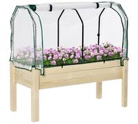 Outsunny Huerto Urbano Elevado de Madera con Cubierta de Protección Mesa de Jardinera para Cultivo en Jardín Terraza Color Natural Aosom España