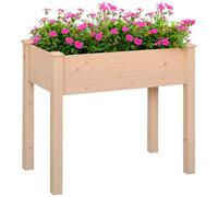 Outsunny Huerto Urbano Elevado de Madera Tela 86x46x76 cm Natural | Mesa para Cultivar, Tela No Tejida, 4 Orificios de Drenaje, para Plantas Flores y Verduras