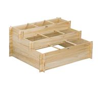 Outsunny Huerto Urbano Jardinera de Madera de 3 Niveles con Tela Geotextil para Cultivos Plantas Flores para Jardín Terraza Exterior 117x100x54 cm Natural