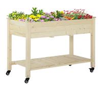 Outsunny Huerto Urbano Mesa de Cultivo 118x55x83 Elevado de Madera con Estante Tela Geotextil Ruedas con Frenos Portátil Color Natural Aosom España