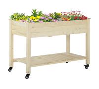 Outsunny Huerto Urbano Mesa de Cultivo 118x55x83 cm Elevado de Madera con Estante Tela Geotextil Ruedas con Frenos Portátil para Cultivo en Jardín Terraza Color Natural