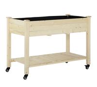 Outsunny Huerto Urbano Mesa de Cultivo 118x55x83 Elevado de Madera con Estante Tela Geotextil Ruedas con Frenos Portátil Color Natural Aosom España