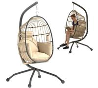Outsunny Huevo Colgante Silla Hamaca Interior Exterior Plegable Beige