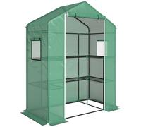 Outsunny Invernadero con 1 Puerta 2 Ventanas y Estantes de 2 Niveles en Forma de U para Cultivo de Plantas 140x73x190 cm Verde Aosom España