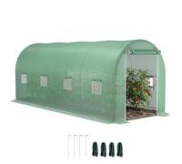 Outsunny Invernadero de 500 x 200 x 205 cm, con Puerta, 8 Ventanas, túnel de lámina de Acero galvanizado, Polietileno, Estable, Incluye Anclajes y Cuerdas, Color Verde