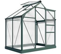 Outsunny Invernadero de aluminio con ventana de techo, puerta, 190 x 132 x 201 cm, para plantas con cimento, para tomates, resistente a la intemperie, policarbonato verde y transparente