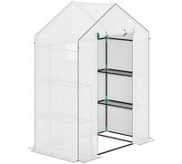 Outsunny Invernadero de Exterior con 6 Estantes Puerta Enrollable Cubierta de PE y Marco de Acero 143x74x190 cm Blanco