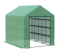 Outsunny Invernadero de Exterior con Estantes de 4 Niveles Puerta con Cremallera y Marco de Acero 244x180x210 cm Verde