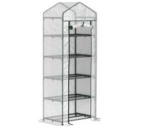 Outsunny Invernadero de Exterior con Estantes de 5 Niveles Puerta con Cremallera y Marco de Acero 69x49x193 cm Transparente