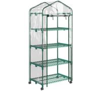 Outsunny Invernadero de Exterior con Ruedas Estantes de 4 Niveles Puerta con Cremallera y Marco de Acero 69x50x165cm Transparente