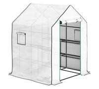 Outsunny invernadero de exterior invernadero pequeño de 3 niveles con 6 estantes puerta enrollable cubierta de pe y marco de acero para cultivos plantas flores 140x143x190 cm blanco 190 cm