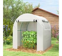 Outsunny invernadero de jardín 180x180x200 cm invernadero de túnel pequeño con puerta enrollable y ventana de malla para cultivar plantas flores blanco