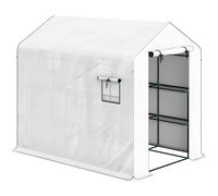 Outsunny Invernadero de jardín 3 m² con estantes de 3 niveles, PE reforzada 135 g/m² anti-UV, puerta enrollable y ventanas de malla Aosom España