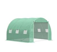 Outsunny Invernadero de jardín 9 m² invernadero tipo túnel de jardín 3x3x2 m con puerta enrollable y 6 ventanas de malla de acero PE Aosom España