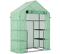 Outsunny Invernadero de Jardín con 2 Repisas a 3 Niveles y Entrada con Cremallera, en Acero y PE, 142x73x195 cm, Verde Aosom España