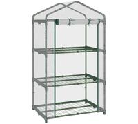 Outsunny Invernadero de Jardín con 3 Estantes Metálicos y Puerta Enrollable Vivero Casero de Terraza Exterior para Cultivo Plantas Flores Macetas