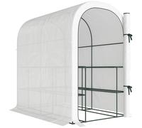 Outsunny Invernadero de jardín con estantes, 123x187x189cm, pequeño invernadero con puerta enrollable, cubierta de PE de alta densidad 140 g/m², blanco Aosom España