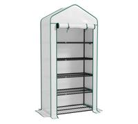Outsunny invernadero de jardín de 5 niveles invernadero pequeño exterior con puerta enrollable con cremallera anti-uv diseño ensanchado y estantes para cultivo de plantas flores 90x49x193 cm blanco 90
