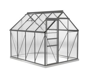Outsunny Invernadero de jardín en policarbonato 4,8 m² con fundación, ventanilla ajustable, puerta corredera 1,9x2,53x1,99m transparente