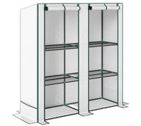 Outsunny Invernadero de jardín estantes metálicos de 3 niveles invernadero de balcón cubierta PE techo inclinado 144x48x152 cm blanco Aosom España