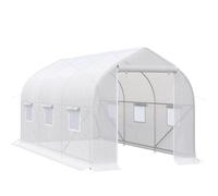 Outsunny Invernadero de Jardín Invernadero de Plantas Tipo Túnel con 6 Ventanas y Puerta Enrollable con Cremallera 4x2x2 m Blanco Aosom Espa