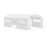 Outsunny Invernadero de Jardín Invernadero de Túnel con 4 Ventanas de Malla Cubierta de PE Anti-UV 3 Puertas Enrollables 6x3x2 m Blanco Aosom España