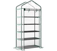 Outsunny Invernadero de jardín PVC con estantes 5 niveles, invernadero de balcón, chasis de acero, puerta con cremallera, 90x49x193cm, transparente Aosom España