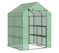 Outsunny Invernadero de Jardín Tipo Caseta Vivero Casero de Acero con 2 Niveles 4 Estantes y Puerta Enrollable para Cultivos Plantas Macetas Flores