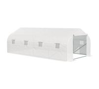 Outsunny Invernadero de Jardín Tipo Túnel con 8 Ventanas Transpirables Puerta Enrollable con Cremallera 593x300x200 cm Blanco Aosom España