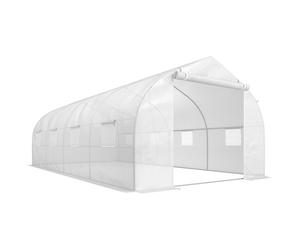 Outsunny Invernadero de Jardín Tipo Túnel con 8 Ventanas Transpirables Puerta Enrollable con Cremallera 593x300x200 cm Blanco Aosom España