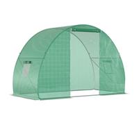 Outsunny Invernadero de Jardín Túnel invernadero de invierno Superficie Suelo 4,5 m² dim. 3L x 1,5l x 2H m estructura Tubular reforzada Puerta con cremallera 2 ventanas enrollables Verde