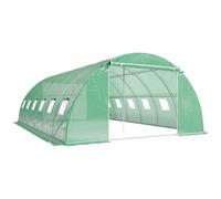 Outsunny Invernadero de Túnel con 2 Varillas de Soporte 2 Puertas Enrollables y Ventanas de Malla Cubierta de PE Anti-UV Verde