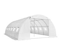 Outsunny Invernadero de Túnel con 2 Varillas de Soporte 2 Puertas Enrollables y Ventanas de Malla Cubierta de PE Anti-UV Blanco
