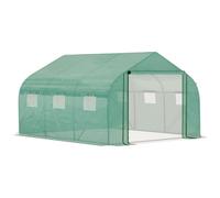 Outsunny Invernadero de Túnel con Puerta 6 Ventanas 3,5x3x2 m Verde | 6 Ventanas Enrollables, Polietileno PE 140 G/M², Metal Galvanizado, para Cultivos Plantas Flores